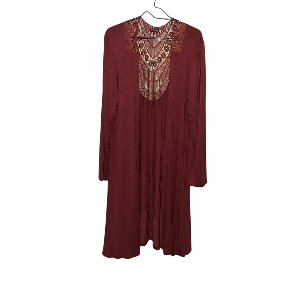 Earthbound Boho Hippie Lace Open Front Lagenlook Maroon Kimono Cardigan